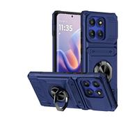 SIYOPINPFY Wallet Case for Motorola Edge 60 Pro with Card Holder, [Store 2 Cards] 360° Ring Kickstand Heavy Duty Shockproof Full Body Protective Bumper Phone Cover for Moto Edge 60 Pro, Blue LM