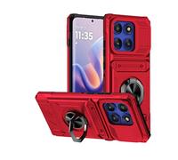 SIYOPINPFY Wallet Case for Motorola Edge 60 Pro with Card Holder, [Store 2 Cards] 360° Ring Kickstand Heavy Duty Shockproof Full Body Protective Bumper Phone Cover for Moto Edge 60 Pro, Red LM