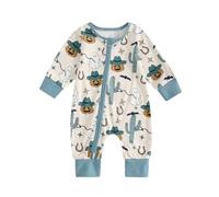 Siyova Baby Girls Boys Halloween Rompers Pumpkin/Ghost Print Long Sleeve Jumpsuits Cute Costume Halloween Toddler Bodysuit Casual One-piece (Blue, 3-6 Months)