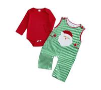 Siyova Infant Baby Boy Girl Christmas Outfit Long Sleeve Romper and Santa Embroidered Overall Pants 2Pcs Set Newborn Christmas Clothes (Red, 3-6 Months)