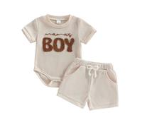 Siyova Infant Baby Boy Summer Outfits Mamas Boy Letter Embroidered Crew Neck Short Sleeve Romper and Shorts 2 Pcs Set Casual