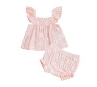Siyova Infant Baby Girl Summer Outfits Daisy Flying Sleeve Tops with Elastic Waist Ruffle Shorts 2Pcs Newborn Girls Cute Clothes Set (Pink, 3-6 Months)
