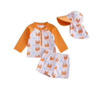 Siyova Toddler Baby Boy Rash Guard Swimsuit Set 3Pcs Quick Dry Crab Print Long Sleeve Tops+Swim Trunks+Sun Cap Littles Boys Bathing Suit