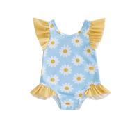 Siyova Toddler Baby Girl Summer Swimsuit Cute Daisy Lemon Print Flying Sleeve Bathing Suit One Piece Rash Guard Swimwear for Pool Beach (Yellow, 12-18 Months)