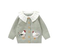 Siyova Toddler Baby Girl Sweater Cardigan Long Sleeve Chicken Embroidered Knitted Coat Button Knit Sweater Tops Infant Girls Fall Winter Warm Clothes (Green, 2-3 Years)