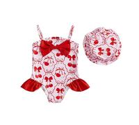 Siyova Toddler Baby Girl Swimsuit Set Flower Bow Spaghetti Strap Bathing Suit with Hat 2Pcs Little Girls Rash Guard Swimwear for Beach Pool (Red, 6-12 Months)