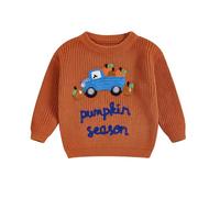 Siyova Toddler Baby Halloween Sweaters Long Sleeve Pumpkin/Truck/Ghost Embroidery Knitwear Pullover Tops Little Boys Girls Fall Winter Warm Clothes (Orange, 3-4 Years)