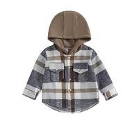 Siyova Toddler Boys Autumn Hooded Coat Casual Long Sleeve Button Down Plaid Shirt with Pockets Kids Jacket Little Boys Winter Outerwear Clothes (Brown, 12-18 Months)