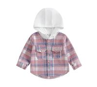 Siyova Toddler Boys Autumn Hooded Coat Casual Long Sleeve Button Down Plaid Shirt with Pockets Kids Jacket Little Boys Winter Outerwear Clothes (Pink, 2-3 Years)