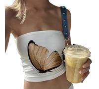 Siyova Women 's Summer Crop Tops Sexy Tube Top Floral Sleeveless Bandeau Tops Women Lace Strapless Vintage Y2K Slim Fit Tank Shirts Vest Going Out (Khaki Butterfly, S)