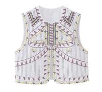 Siyova Women Vest Sleeveless Vintage Cardigan Floral Embroidered Open Front Crop Top Summer Boho Retro Waistcoat Women Gilet Casual Street (White, L)