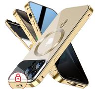 SIYUKBM [Full Camera Protection& Mechanical Lock] Magnetic Privacy Case for iPhone 15 Pro[Compatible with MagSafe][CD Metal Ring] Full Body Shockproof Metal Bumper, 9H Anti Peeping Glass Cover-Gold