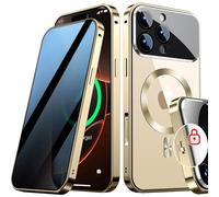 SIYUKBM [Full Camera Protection& Mechanical Lock] Magnetic Privacy Case for iPhone 16 Pro [Compatible with MagSafe] [CD Metal Ring] Full Body Shockproof Metal Bumper, 9H Anti Peeping Glass Cover-Gold