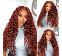 Siyun Show 32 Inch Long Curly Wigs for Black Women Human Hair Brown Reddish Deep Wave Lace Front Human Hair Wig 180 Density Glueless Wigs H