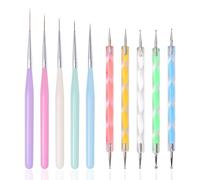 Siyuwuro 10 Pcs Nail Art Brush Kit, Dual Tip Dotting Pens, Fine Liner Brushes for UV Gel Nails, Acrylic Nails, 10 Size Purple, Pink, White, Green,