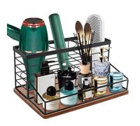Siyzda Hair Tool Organizer, Movable Hair Dryer Holder, Hair Styling Tools Storage for Vanity, Bath Counter Organizer, Bathroom Trays for Hair Toiletry, Makeup (12" x 7.7" x 5.8", Wood-Black)