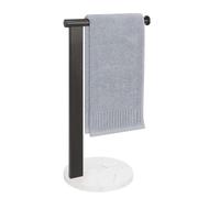 Siyzda Hand Towel Holder Stand for Bathroom, L- Shaped Standing Hand Towel Rack, Towel Bar Kitchen Vanity Countertop Organizer, SUS304 Stainless Steel Material, Marble Base (Matte Black)