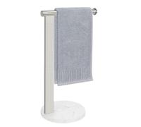 Siyzda Hand Towel Holder Stand for Bathroom, L- Shaped Standing Hand Towel Rack, Towel Bar Kitchen Vanity Countertop Organizer, SUS304 Stainless Steel Material (Marble Base, Brushed Nickel)