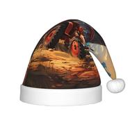 sizaCVC Festive Farm Red Tractor Print Santa Hat for Kids â€“ Soft Plush Christmas Hat, Perfect for Holiday Parties, Xmas, New Year