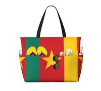 sizaCVC Large Capacity Tote Bag - Flag of Cameroon Print Travel Beach Shopping Bag with Multiple Pockets for Vacation, Camping, Gym