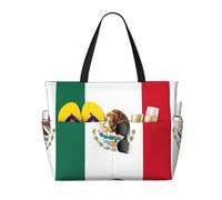 sizaCVC Large Capacity Tote Bag - Flag of Mexico Print Travel Beach Shopping Bag with Multiple Pockets for Vacation, Camping, Gym