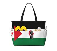 sizaCVC Large Capacity Tote Bag - Flag of Western Sahara Print Travel Beach Shopping Bag with Multiple Pockets for Vacation, Camping, Gym