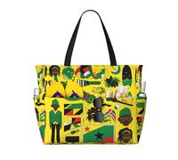 sizaCVC Large Capacity Tote Bag - Jamaican Elements Print Travel Beach Shopping Bag with Multiple Pockets for Vacation, Camping, Gym