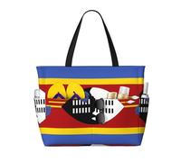 sizaCVC Large Capacity Tote Bag - Swaziland flag Print Travel Beach Shopping Bag with Multiple Pockets for Vacation, Camping, Gym