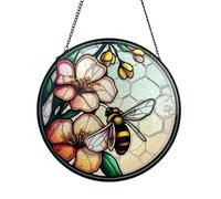 Sizavi Bee Suncatcher Stained Glass Suncatchers 7.87 Inch Stained Glass Ornament for Home Decor Indoor Wall Art for Mother Women Friends