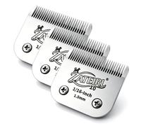 Size 10 Detachable Pet Grooming Clipper Blade with Ceramic Cutter, 1.5mm 1/16 Inch Cut Length, Silver, Compatible with Andis, Oster A5, Wahl KM10, 3 Pack