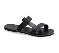 Size 11 Black Emmanuela Ancient Greek Style Leather Sandals for Men, Quality Handmade Open Toe Men's Sandals, Slide on Summer Shoes, Slider Strappy Mules