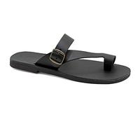 Size 11 Black Emmanuela Greek Leather Ring Toe Sandals for Men, Quality Handmade Men's Sandals with adjustable Buckle Strap, Mens Strappy Summer Shoes