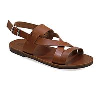 Size 11 Brown Emmanuela Ancient Greek Style Leather Fisherman Sandals for Men, Handmade Leather Open Toe Men's Sandals, Quality Adjustable Buckle Summer Shoes Black, Brown, Beige