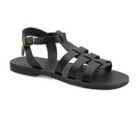 Size 11 UK Black Emmanuela Greek Leather Fisherman's Sandals for Men, Quality Handmade Men's Sandals with adjustable Buckle Strap, Mens Strappy Summer Shoes