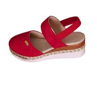 Size 11 Womens Sandals Women's New Foreign Trade Summer Slope Heel Thick Bottom Sandals Border Large Size Solid Colour Round Head Casual Thick Bottom Sandals Designer Shoes for Women (Red, 4.5)