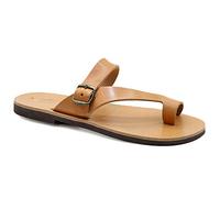 Size 12 Beige Emmanuela Greek Leather Ring Toe Sandals for Men, Quality Handmade Men's Sandals with adjustable Buckle Strap, Mens Strappy Summer Shoes