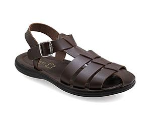 Size 12 Brown Emmanuela Comfortable Ancient Greek Style Leather Fisherman Sandals for Men, Cushioned insole Handmade Leather Men's Sandals, Quality Adjustable Buckle Summer Shoes