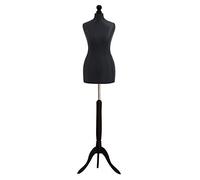 Size 14 Female BLACK Dressmaking Mannequin Tailors Bust Dressmakers Display Dummy on a stylish BLACK Wooden Tripod Base
