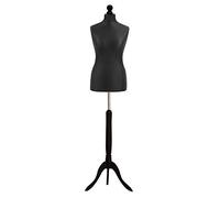 Size 16 Female BLACK Dressmaking Mannequin Tailors Bust Dressmakers Display Dummy on a stylish BLACK Wooden Tripod Base