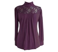 Size 18/20 Purple Lace Gothic Victorian Lace Roll Polo High Neck Top Blouse