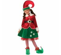 (Size 3-4, Red) Elf Deluxe Christmas Santa's Helper Fancy Dress Kids Girls Costume