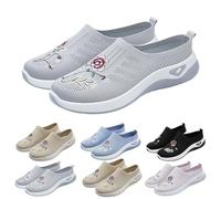 Size 3.5 Orthopedic Mules Backless Shoes for Women Knit Flats Wide Fit Walking Mule Sandals Sneakers Ladies Mule Open Back Indoor Outdoor Nursing Shoes Slip on Shoe Flower_Grey