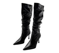 Size 3.5 Women's Stiletto High Heel Knee High Boots Faux Leather Slim Fit Slouchy Pointed Toe High Heeled Mid Calf Knee High Boots Pull on Fashion Slouch Dress Boot Black Footwear