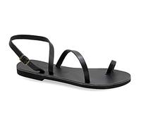 Size 3 Black Emmanuela Ancient Greek Handmade Leather Flat Sandals, Quality Summer Shoes for Women with adjustable buckle strap, Toe Ring Strappy Sandals, Boho Chic Ankle Cuff Sandals