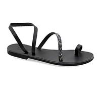 Size 3 Multicolor 1 Emmanuela Greek Leather Toe ring Sandals, Quality Handmade Slingback Summer Shoes, Ankle Cuff Strappy Sandals, Boho Chic Flat Sandals Black and Snake animal print
