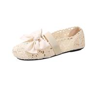 Size 4.5 Flats for WOMEN Knit Crochet Shoes Comfort Breathable Ballet Flats with Strap Round Toe Mary Jane Close Toe Espadrilles Slip on Flat Shoes White Footwear Clearance