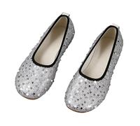 Size 4.5 Wide Toe Box Knit Flat Shoes for Women Ballet Flats Round Toe Comfort Wide Width Walking Flats Slip on Dress Shoes Pumps 002_Silver