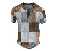 Size 4-6 Tops for Men UK Sage Green Blouse Teacher Gifts for Men Training Men's T Shirt Button Neck Short Sleeved Casual Top Striped Plaid Retro Western Denim Print Top Warehouse Clearance
