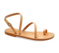 Size 4 Beige Emmanuela Ancient Greek Handmade Leather Flat Sandals, Quality Summer Shoes for Women with adjustable buckle strap, Toe Ring Strappy Sandals, Boho Chic Ankle Cuff Sandals