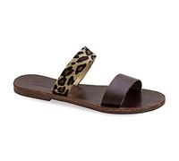 Size 4 Multicolor 1 Emmanuela Greek Handmade Leather Flat Sandals, Quality Slide on Summer Shoes for Women, Strappy Sliders, Boho Chic Leopard Animal Print